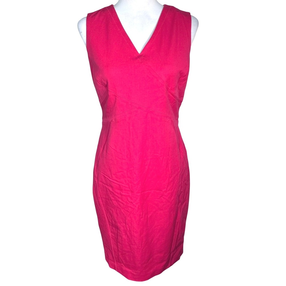 ELIE TAHARI NWT Women's 6 Redberry Pink V-Neck Cotton Stretch Alva Sheath Dress